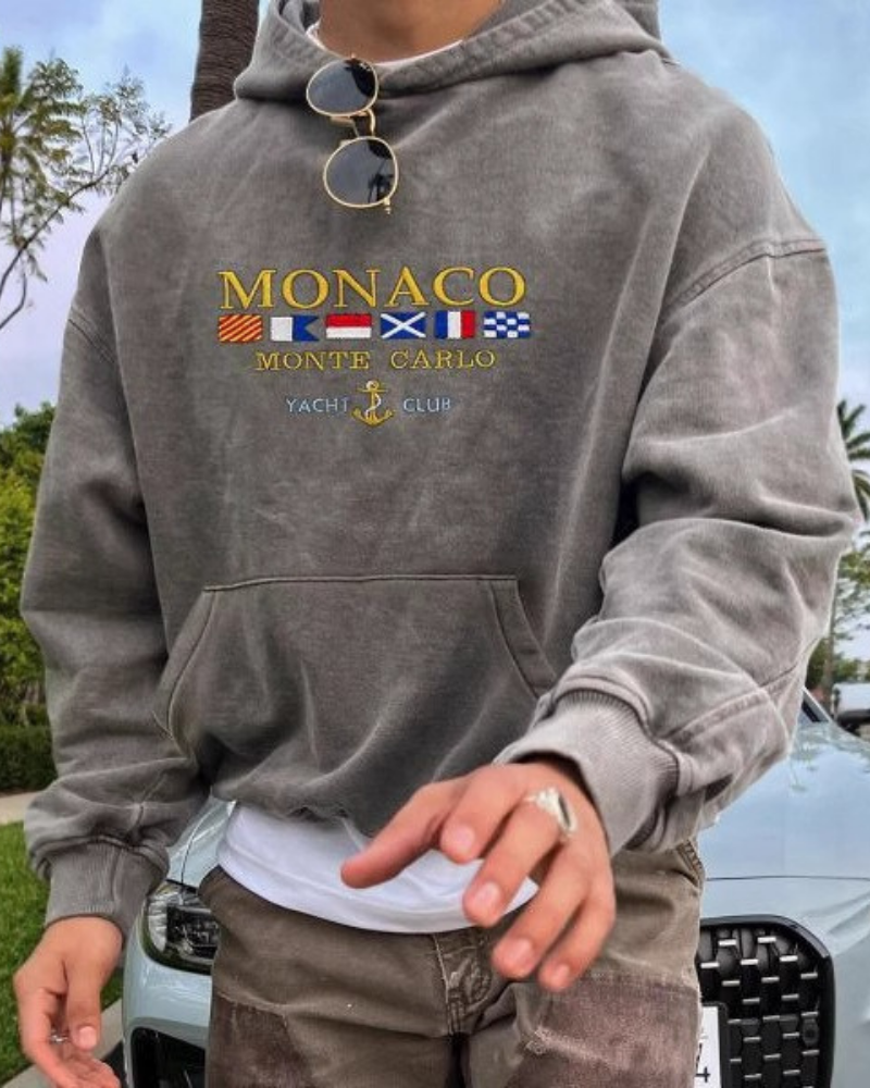 Men's Hooded Sweatshirt With Soft Knit Fabric Oversized Relaxed Fit Embroidered Nautical Graphic By TrendAura