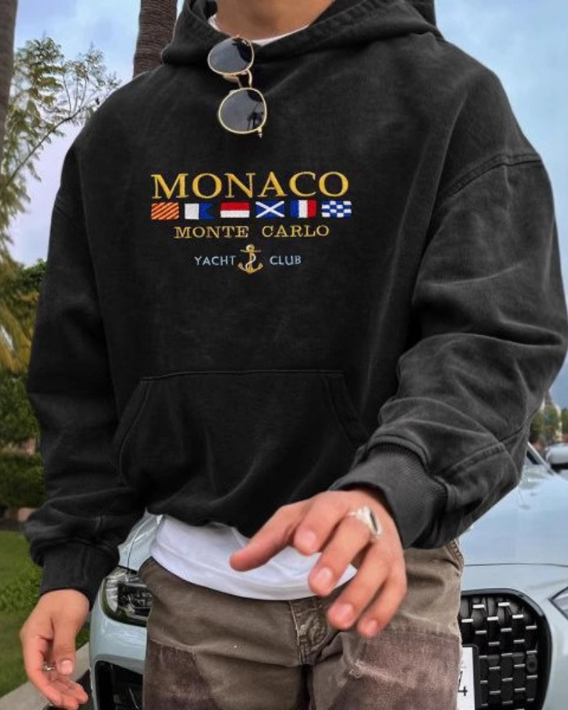 Men's Hooded Sweatshirt With Soft Knit Fabric Oversized Relaxed Fit Embroidered Nautical Graphic By TrendAura