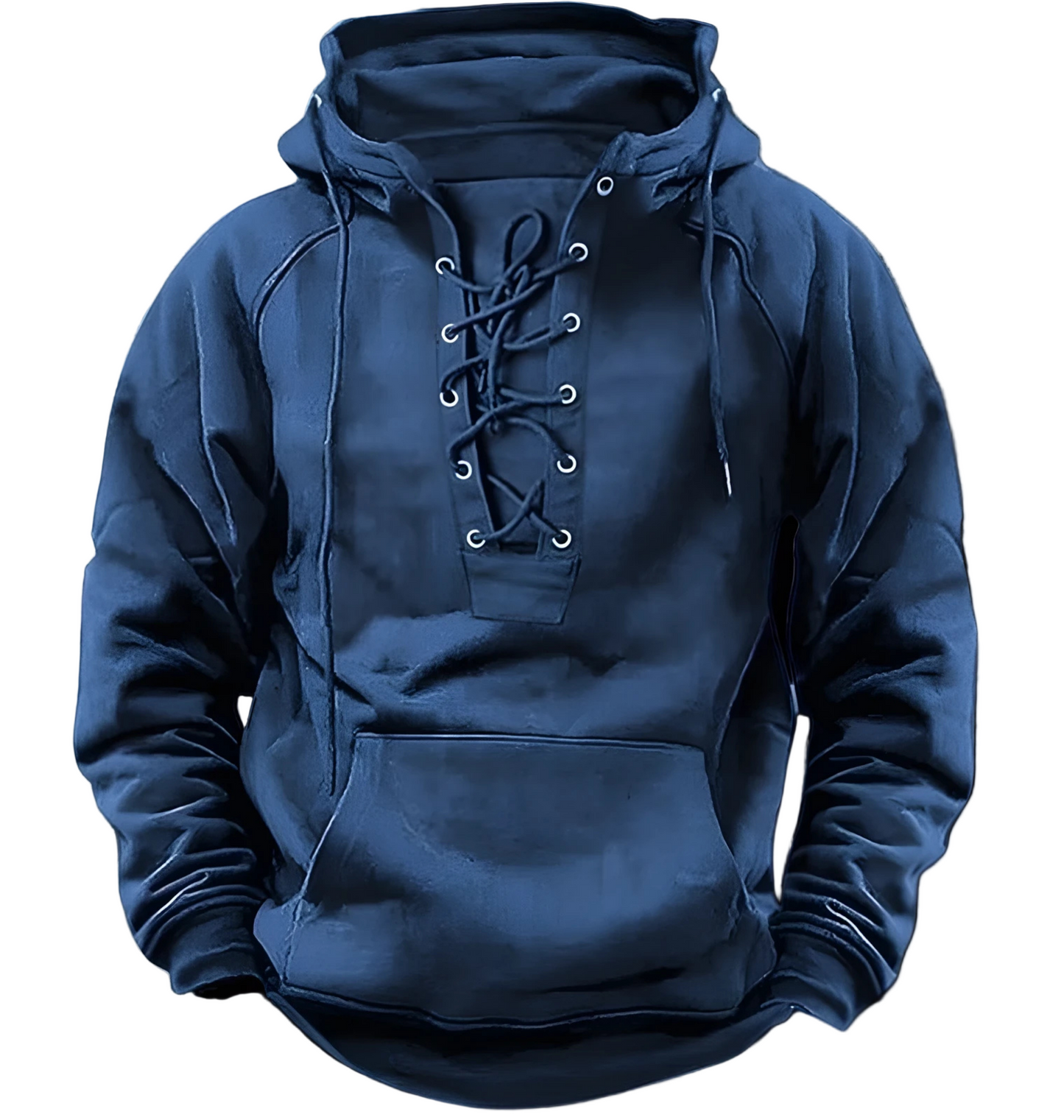 Mens Knit Hoodie With Lace Up Front Hooded Relaxed Fit For Layering And Everyday Wear