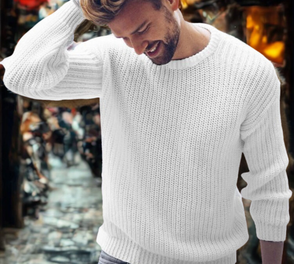 Nordisk-Flair Men's Cotton Blend Sweater Relaxed Fit Crew Neck With Ribbed Hem And Cuffs