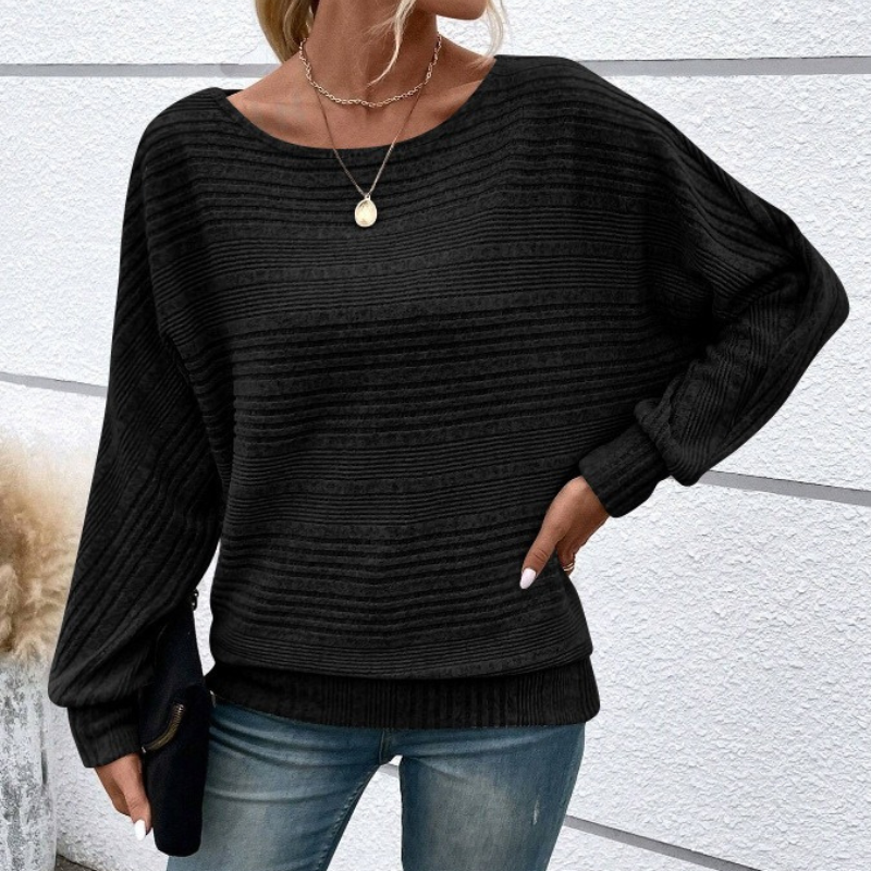 Women’s Sweatshirt – Relaxed Fit – Textured Rib Knit – Dolman Sleeves – Ribbed Trim