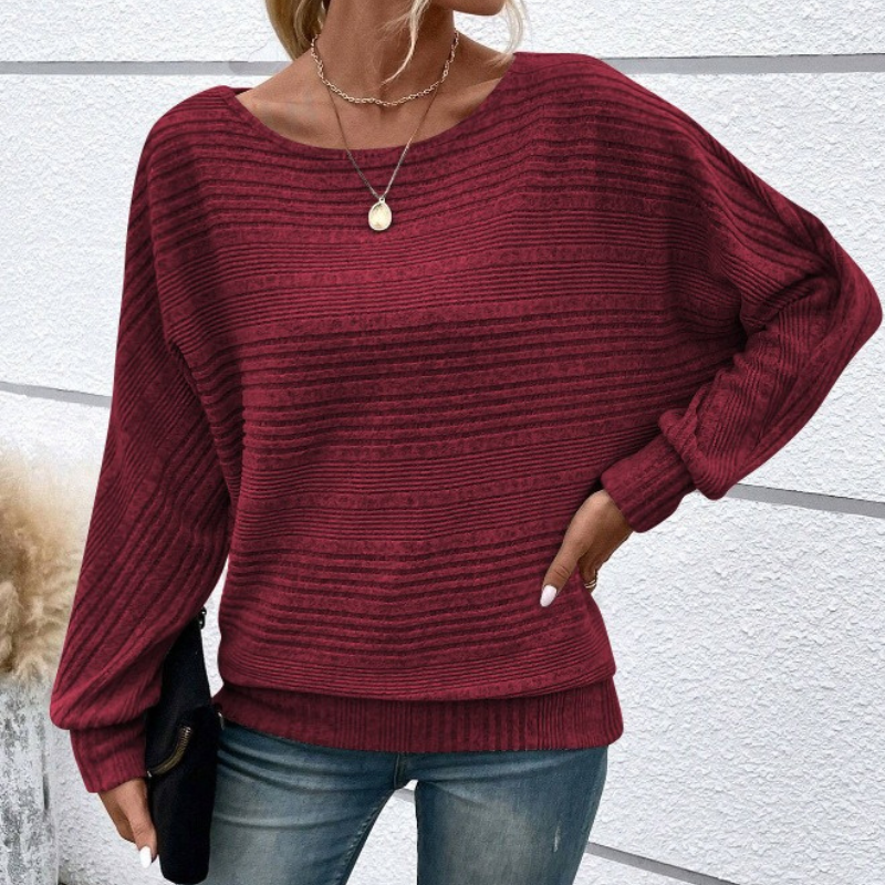 Women’s Sweatshirt – Relaxed Fit – Textured Rib Knit – Dolman Sleeves – Ribbed Trim