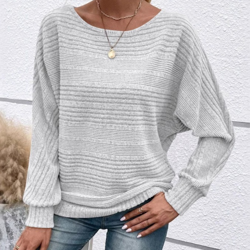 Women’s Sweatshirt – Relaxed Fit – Textured Rib Knit – Dolman Sleeves – Ribbed Trim