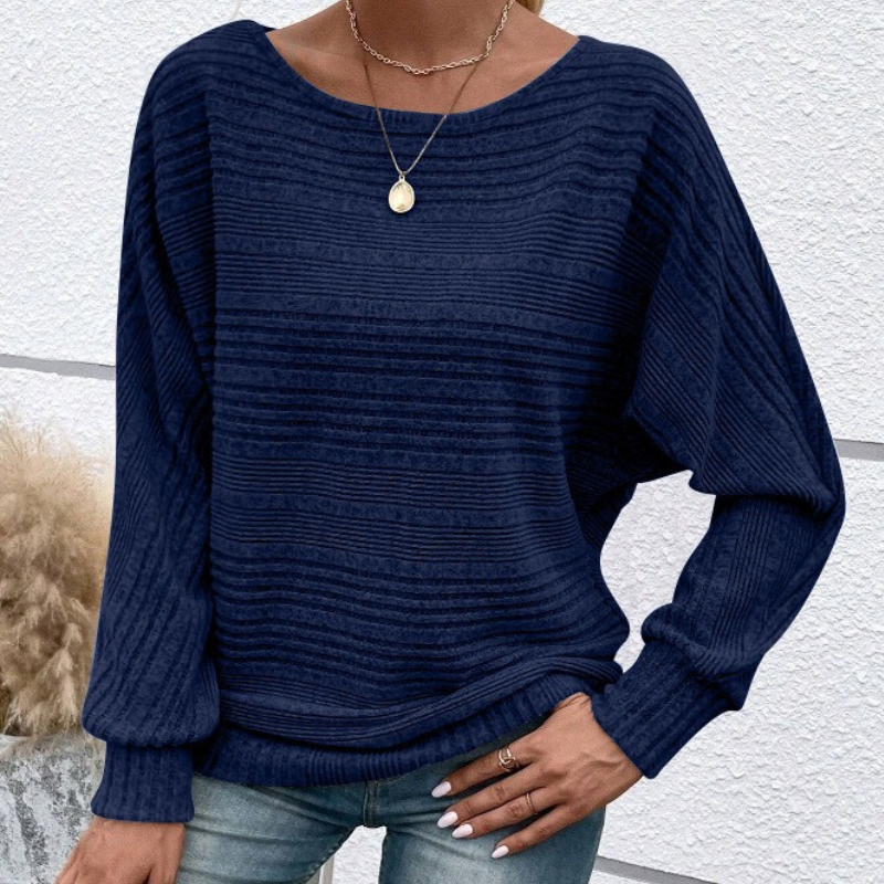 Women’s Sweatshirt – Relaxed Fit – Textured Rib Knit – Dolman Sleeves – Ribbed Trim