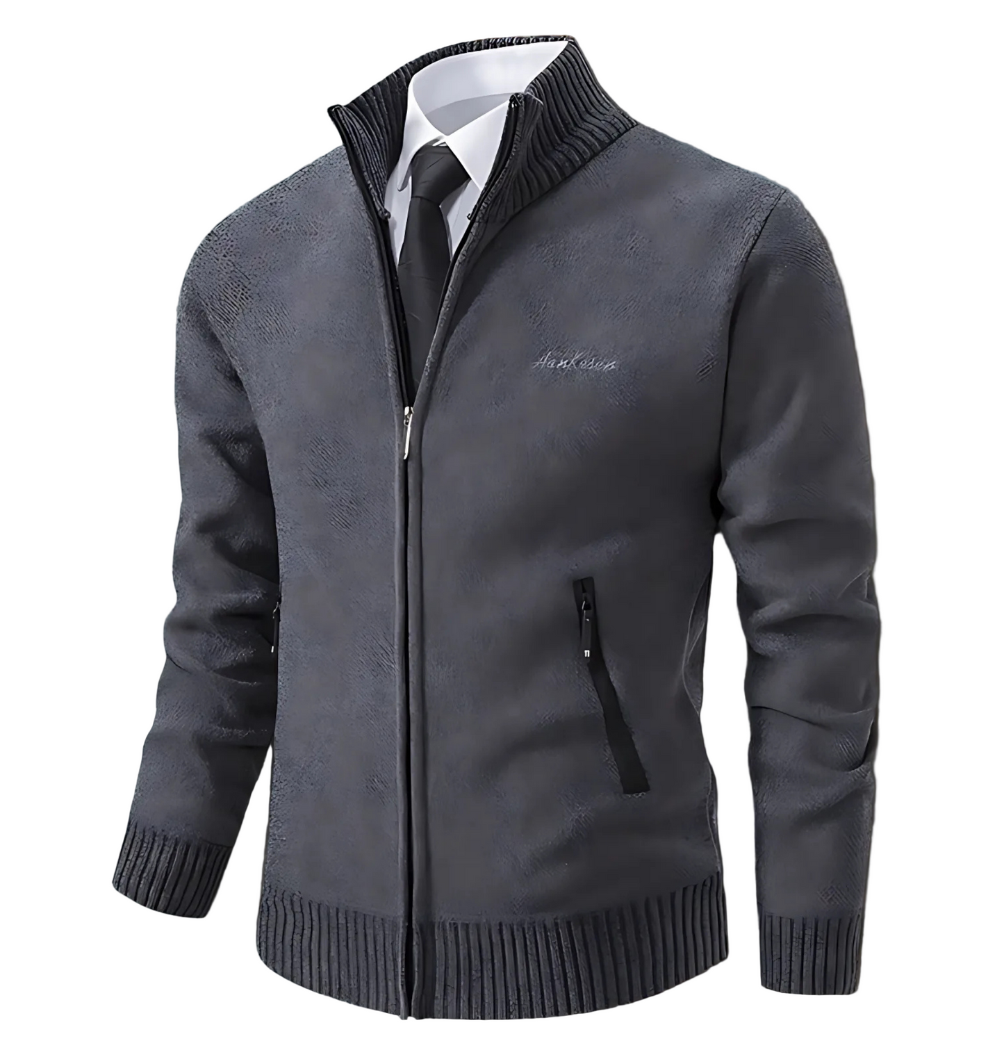 TrendAura Men's Knit Cardigan With High Stand Collar Slim Fit And Ribbed Cuffs For Smart Casual Style