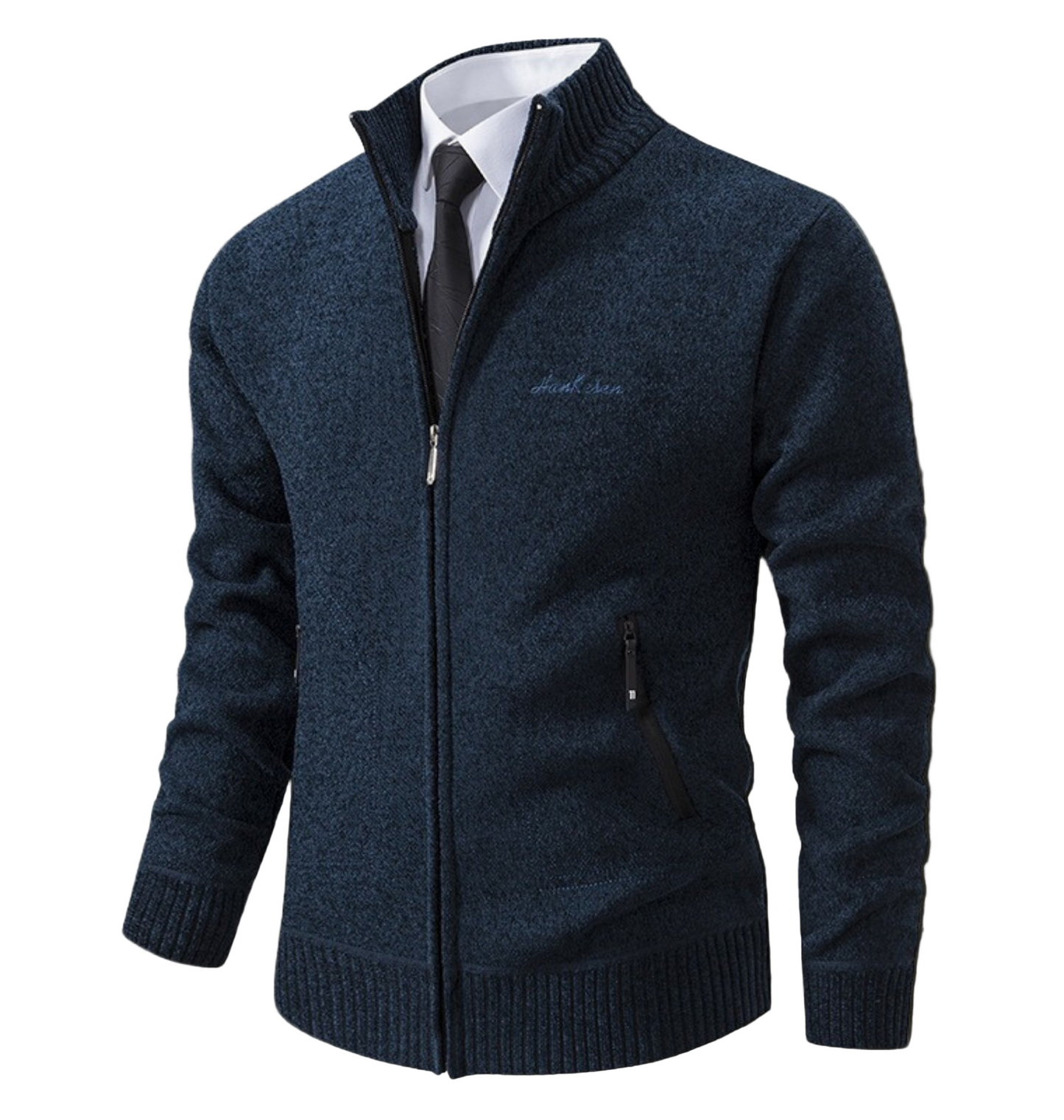 TrendAura Men's Knit Cardigan With High Stand Collar Slim Fit And Ribbed Cuffs For Smart Casual Style