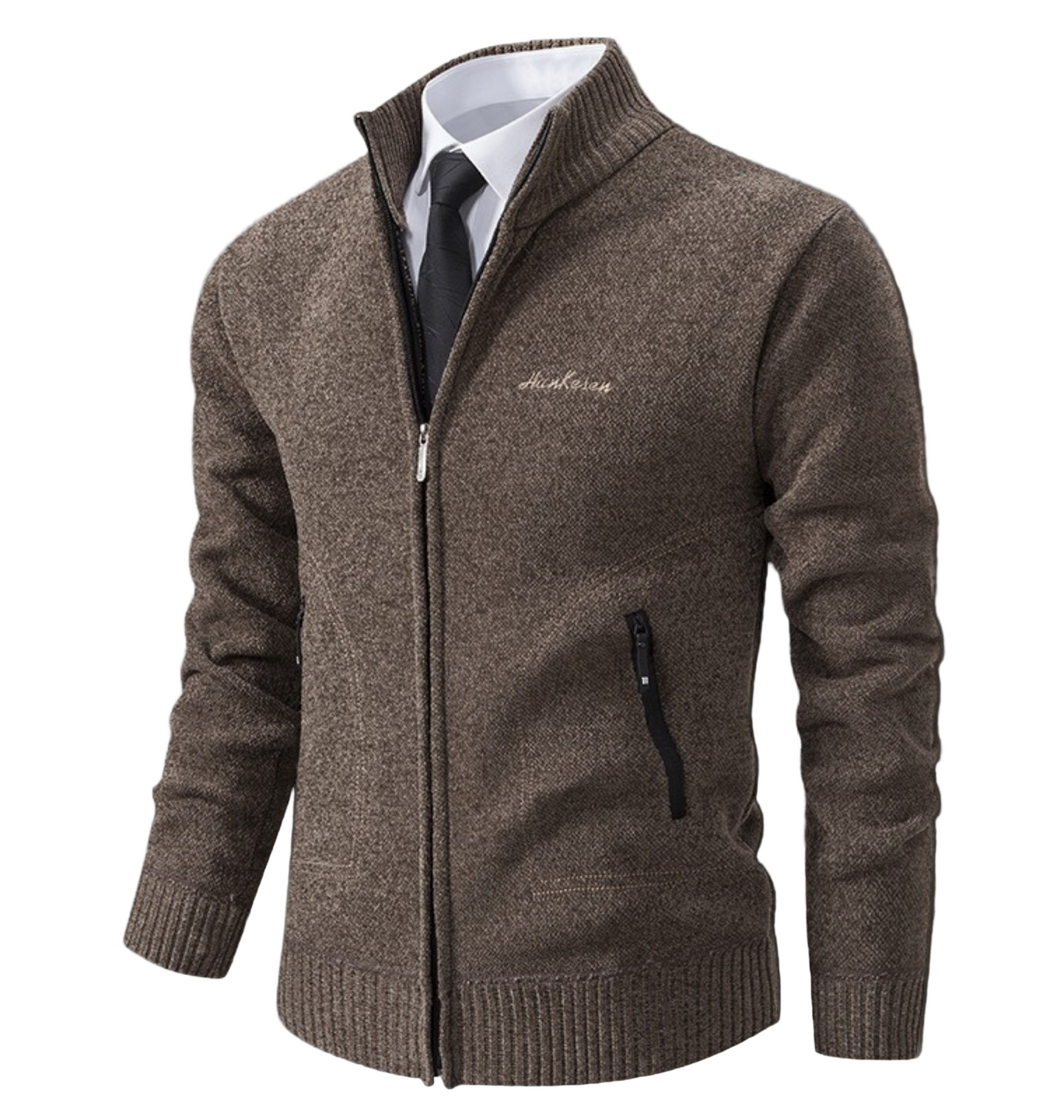 TrendAura Men's Knit Cardigan With High Stand Collar Slim Fit And Ribbed Cuffs For Smart Casual Style