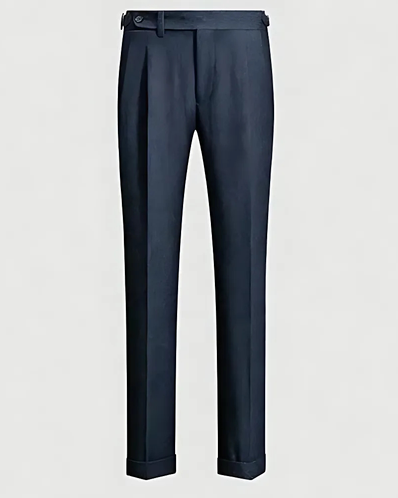 Men's Wool Blend Trousers Slim Tapered Fit With Double Pleats And Narrow Cuffed Hem For Classic Style