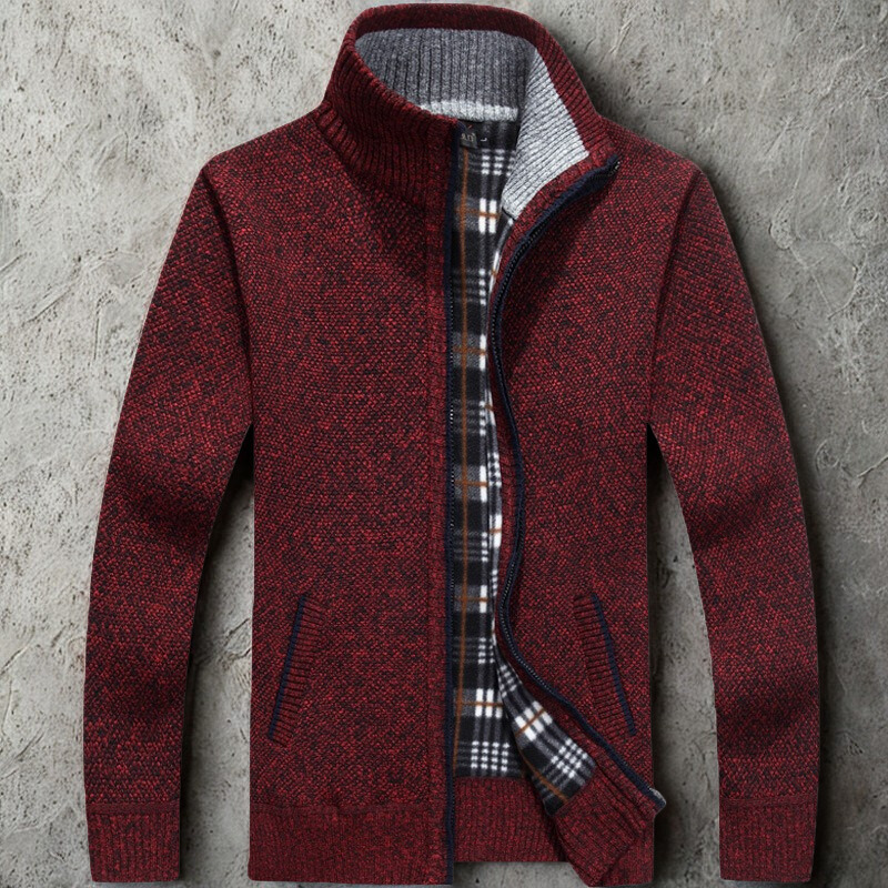 Men's Cardigan In Relaxed Fit With Textured Knit Zip Front Stand Collar And Ribbed Trim By TrendAura