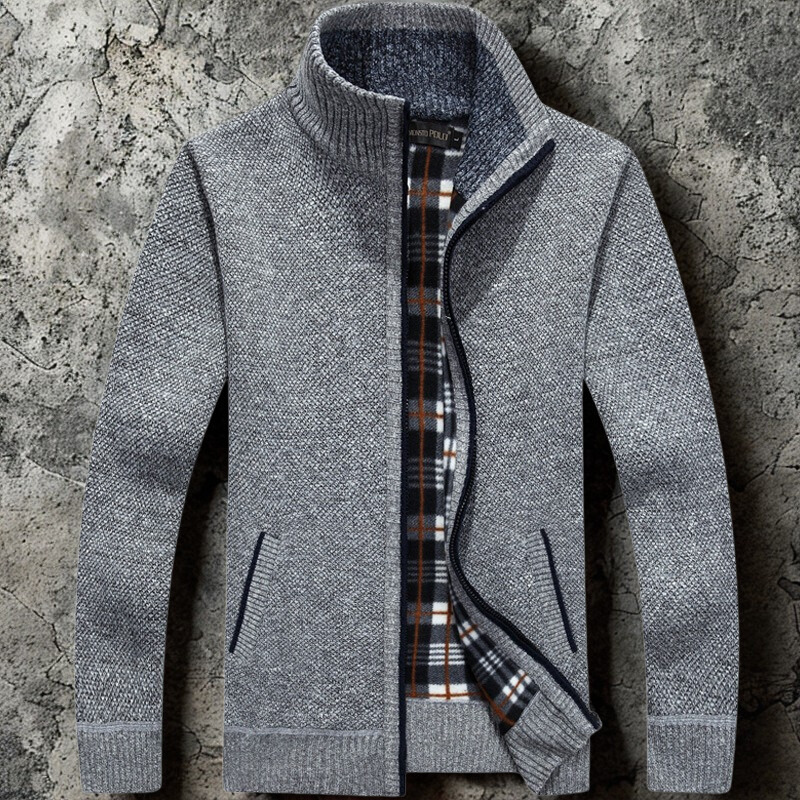 Men's Cardigan In Relaxed Fit With Textured Knit Zip Front Stand Collar And Ribbed Trim By TrendAura