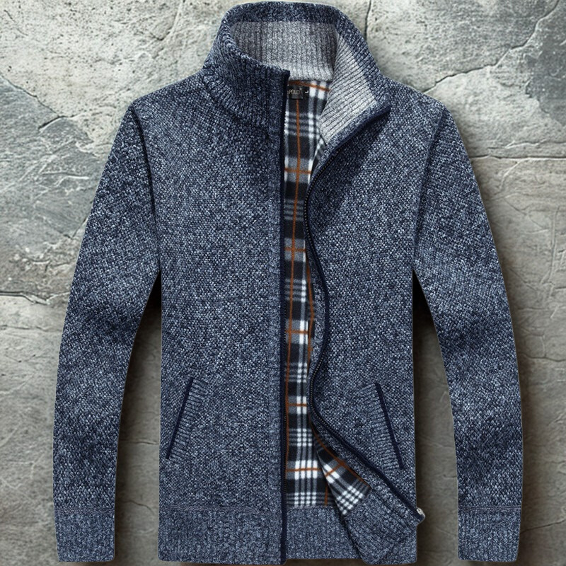 Men's Cardigan In Relaxed Fit With Textured Knit Zip Front Stand Collar And Ribbed Trim By TrendAura