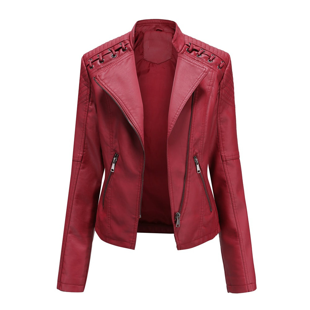 Men's Leather Biker Jacket Slim Fit With Asymmetric Zipper And Quilted Shoulders Zipper Pockets