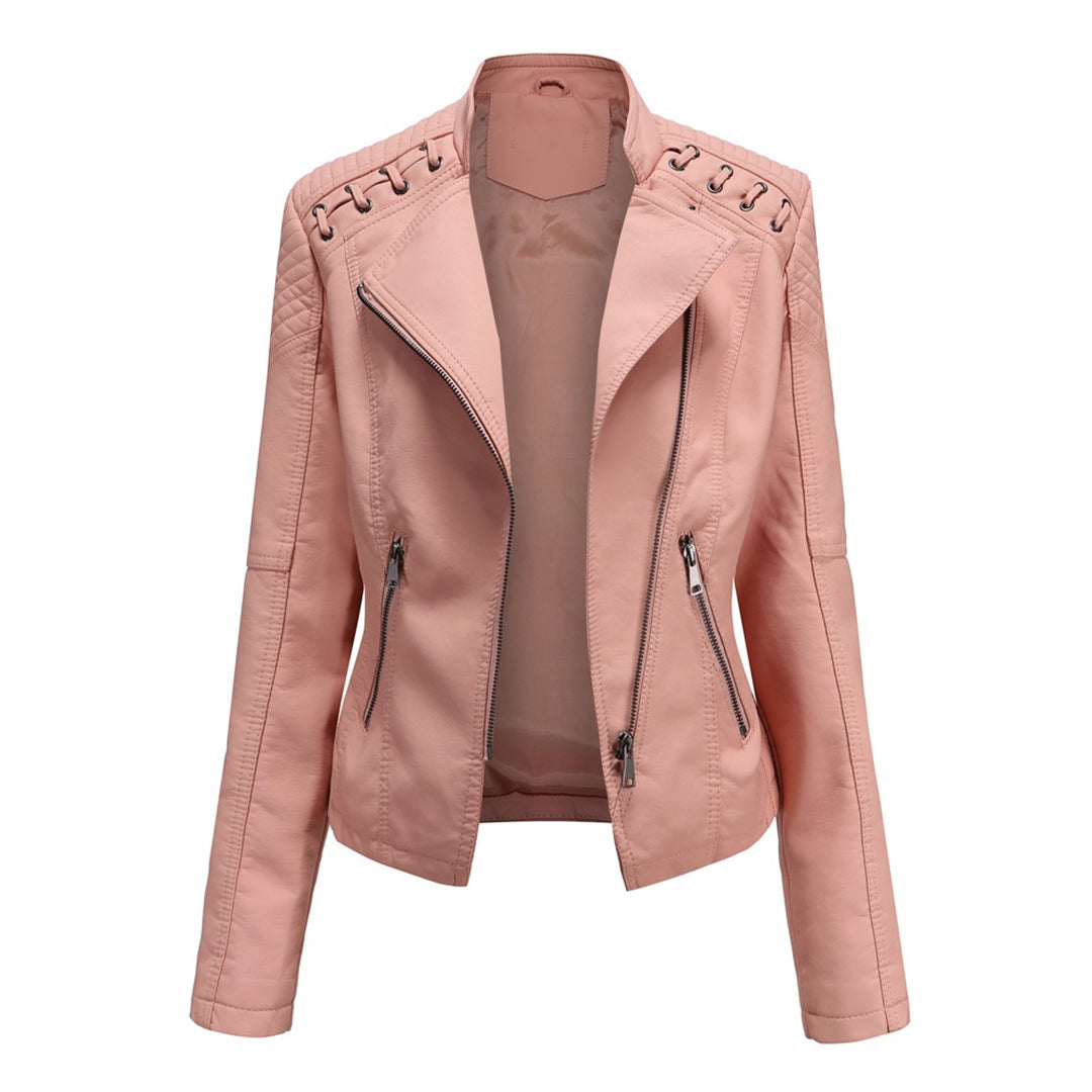Men's Leather Biker Jacket Slim Fit With Asymmetric Zipper And Quilted Shoulders Zipper Pockets