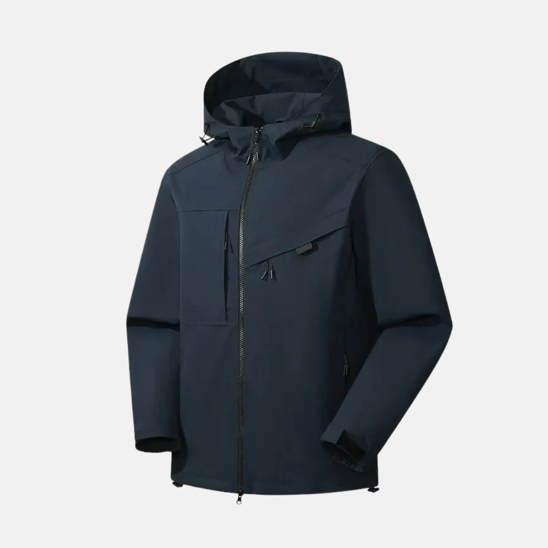 TrendAura Men’s Weather Resistant Hooded Jacket With Relaxed Fit Zip Pockets And Adjustable Hem