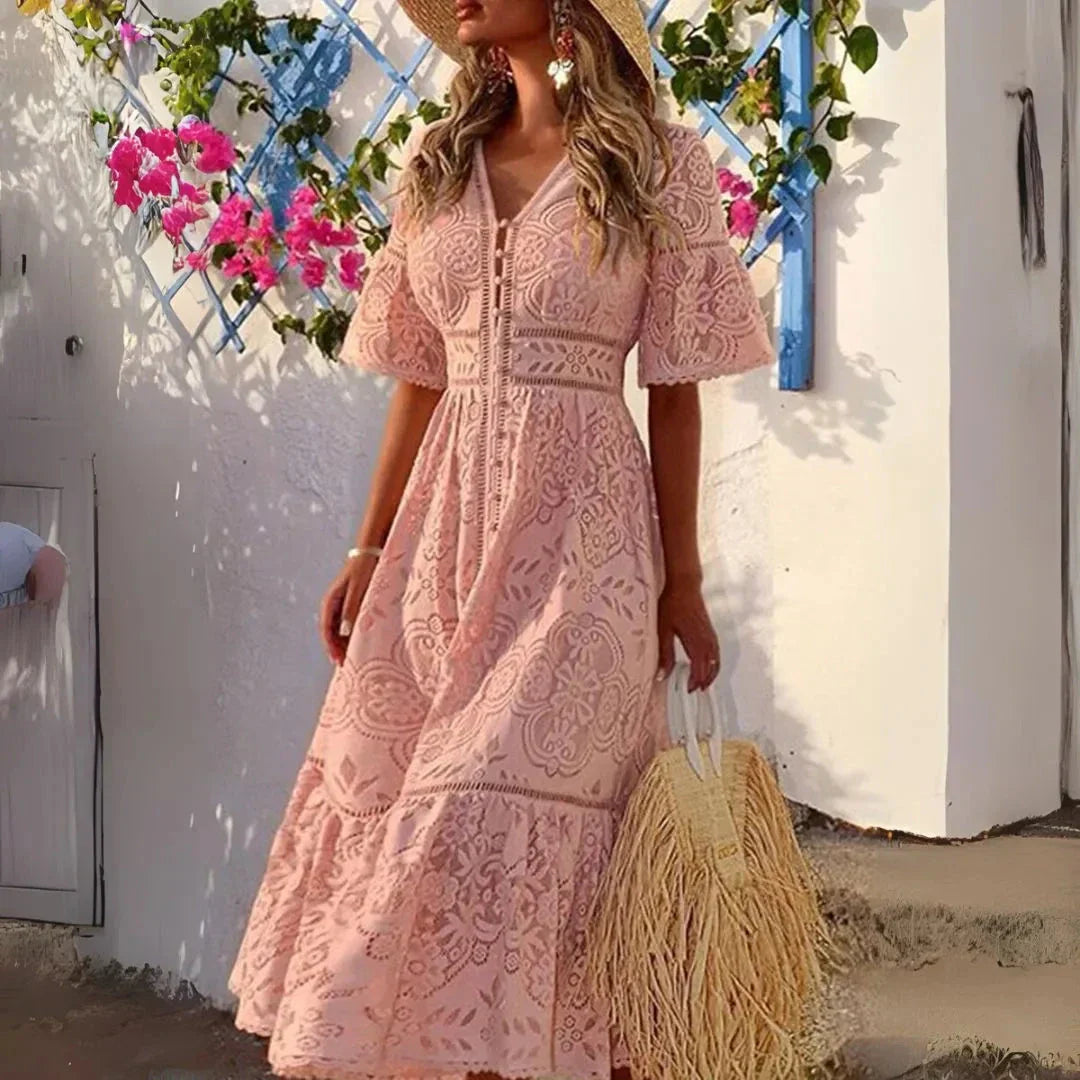 Maris V-Neck Lace Midi Dress