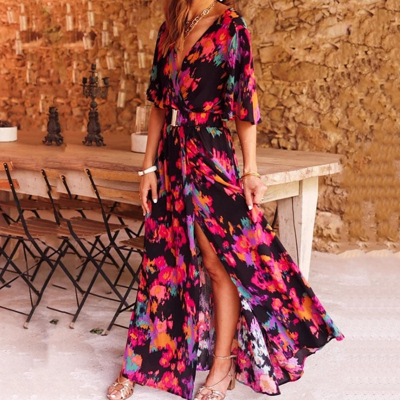 Kimmy Summer Maxi Wrap Dress For Women Lightweight Breathable Flattering Fit All Day Comfort