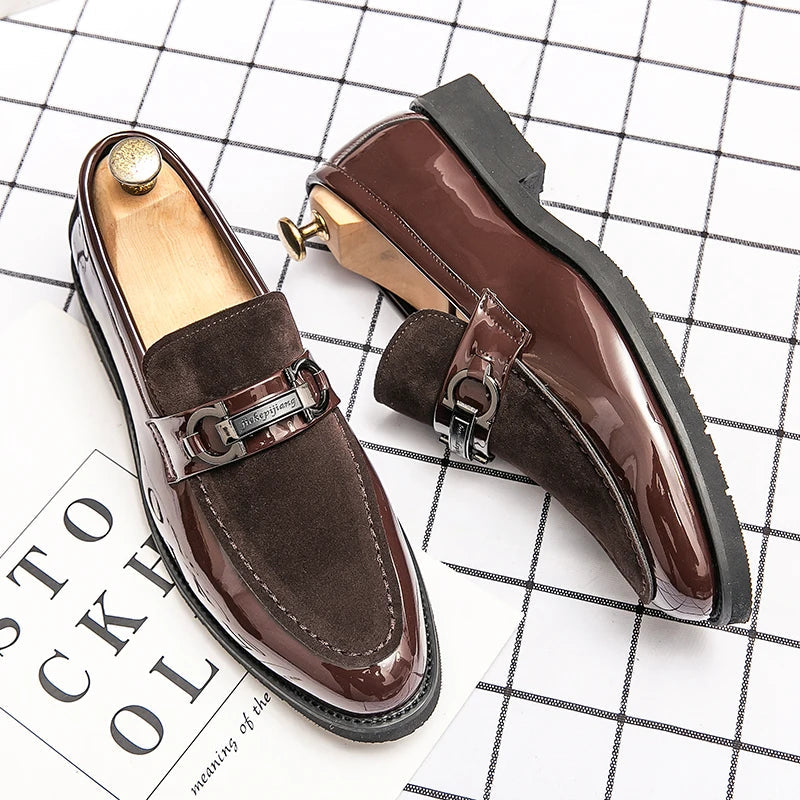 Maximilian Luxe Leather Loafers For Men With Suede And Patent Leather Hybrid Construction