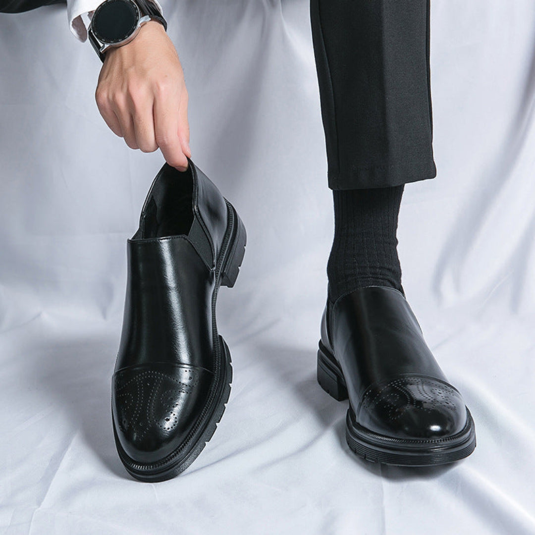 Maxwell Polished Leather Loafers for Men Cap Toe With Subtle Brogue Detailing Comfortable Slip On Dress Shoes