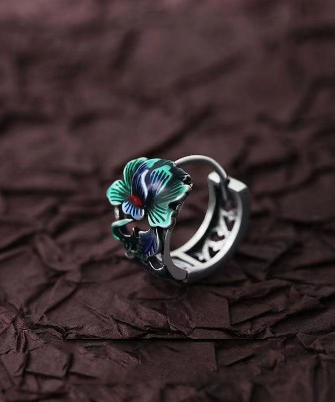 Boucles d'oreilles créoles en argent sterling et soie avec motif pivoine pour homme - TrendAura