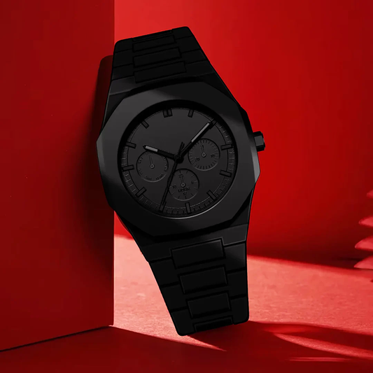 Men’s All-Black Chronograph Watch with Matte Finish - TrendAura
