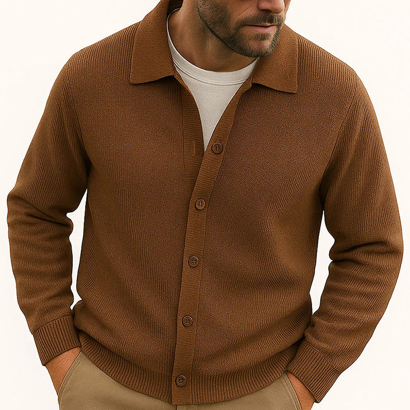 TrendAura Mens Casual Knit Cardigan With Turn Down Collar Button Front Hip Length For Layering Warmth