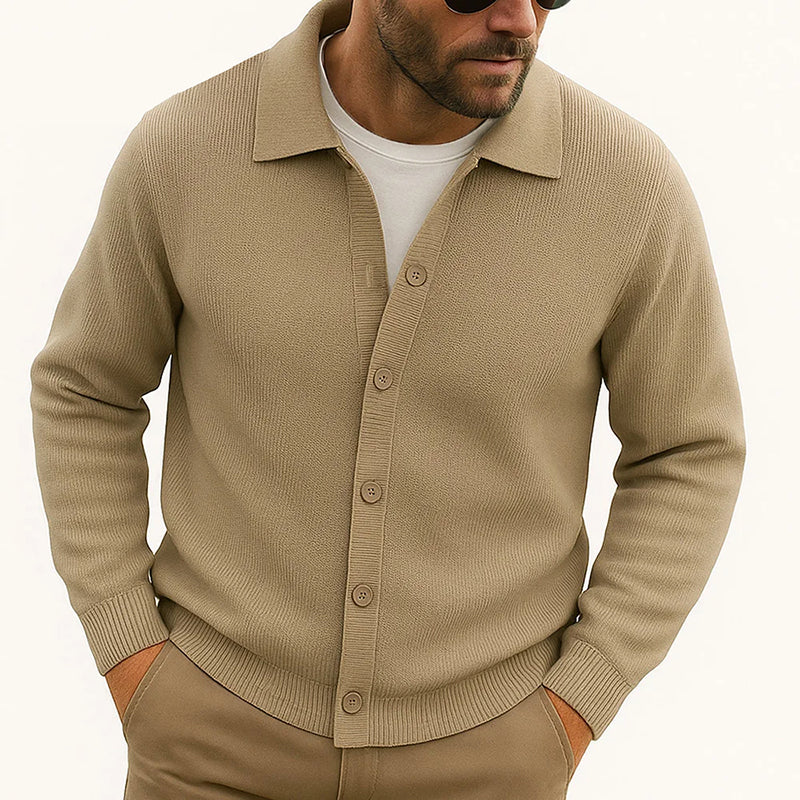 TrendAura Mens Casual Knit Cardigan With Turn Down Collar Button Front Hip Length For Layering Warmth