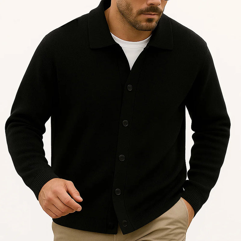 TrendAura Mens Casual Knit Cardigan With Turn Down Collar Button Front Hip Length For Layering Warmth