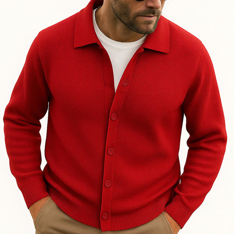 TrendAura Mens Casual Knit Cardigan With Turn Down Collar Button Front Hip Length For Layering Warmth