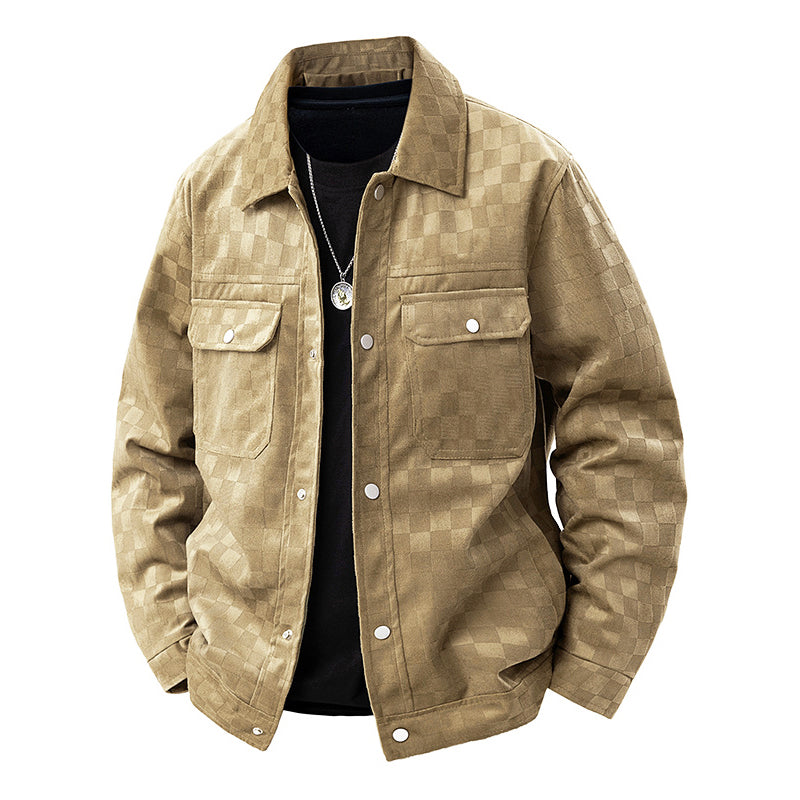 TrendAura Men's Faux Suede Checkered Jacket With Button Front Closure And Two Chest Flap Pockets