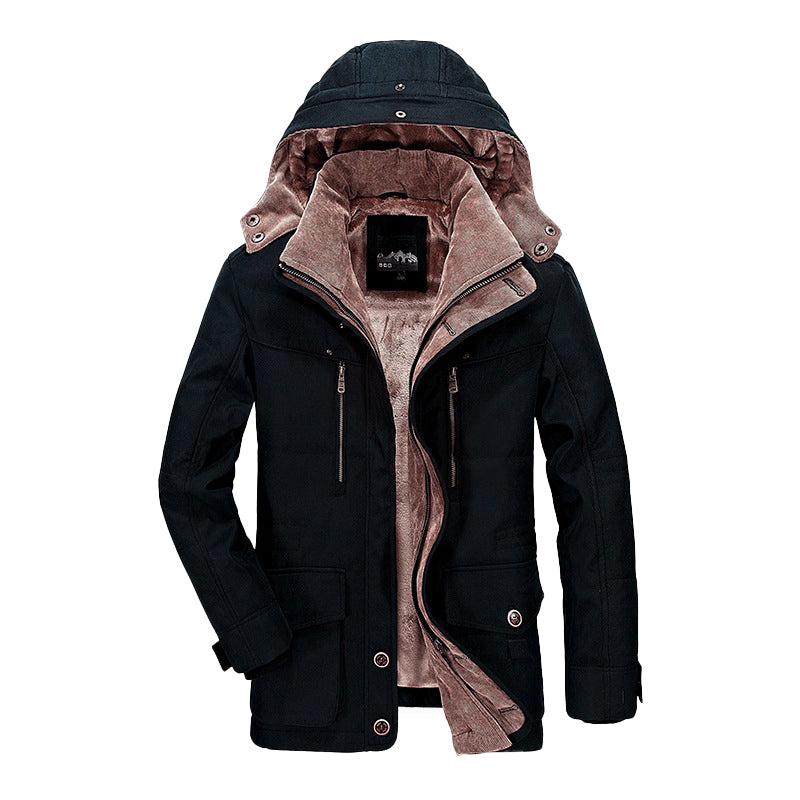 TrendAura Men's Padded Fleece Winter Jacket With Detachable Hood And Deep Pockets Durable Outer Shell