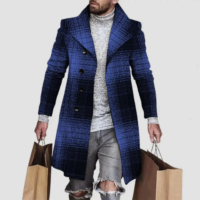 Men's Long Plaid Overcoat With Notched Lapel And Button Closure Winter Outerwear By TrendAura