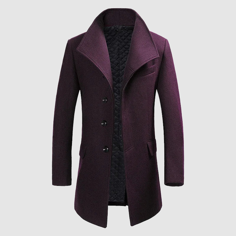 Men's Merino Wool Blend Overcoat With High Collar Tailored Fit For Formal And Semi Formal Occasions