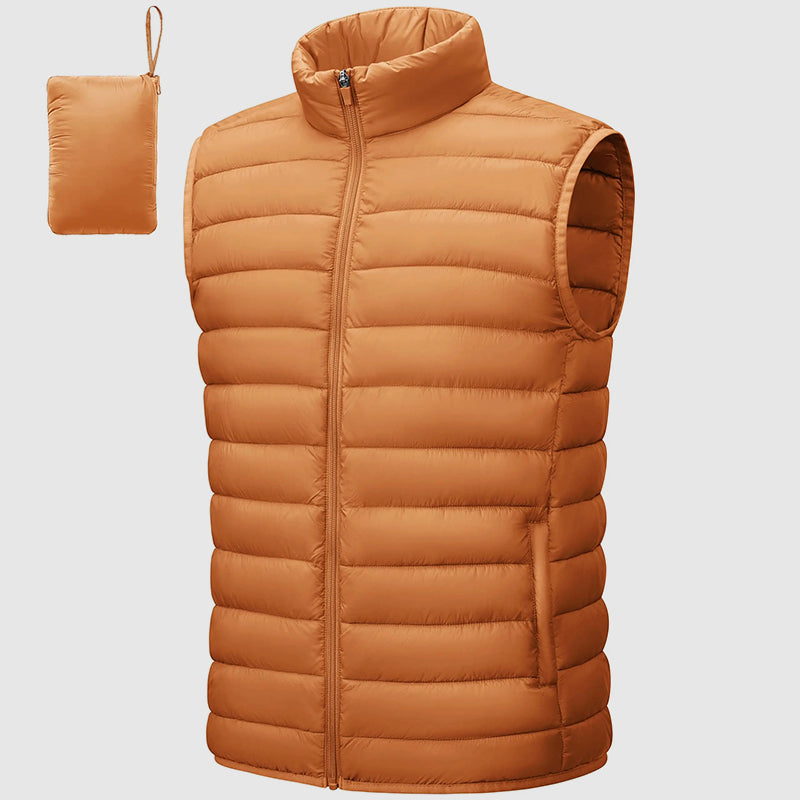 TrendAura Men's Puffer Vest Waterproof Packable Insulated Stand Collar With Zip Pockets For Outdoor Wear