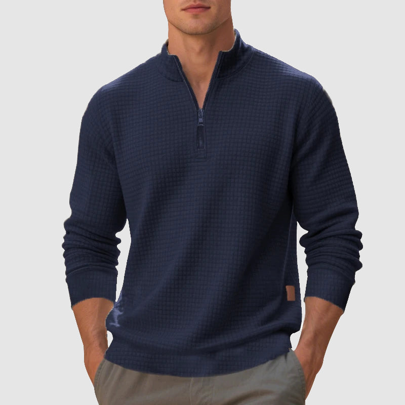 Men's Quarter Zip Mock Neck Sweatshirt With Textured Finish For Everyday Casual Style