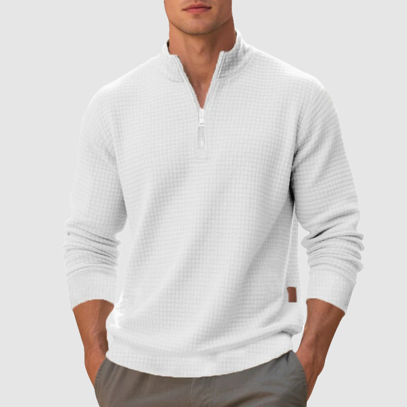 Men's Quarter Zip Mock Neck Sweatshirt With Textured Finish For Everyday Casual Style