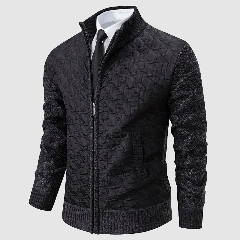TrendAura Mens Quilted Knit Jacket With Stand Collar Zip Front For Cooler Weather