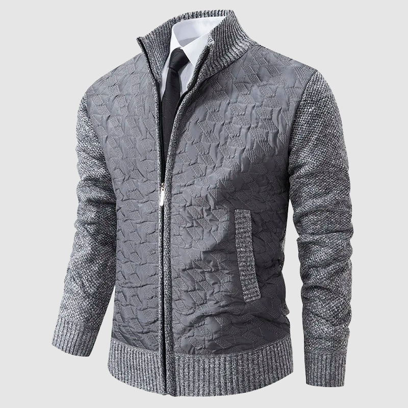 TrendAura Mens Quilted Knit Jacket With Stand Collar Zip Front For Cooler Weather