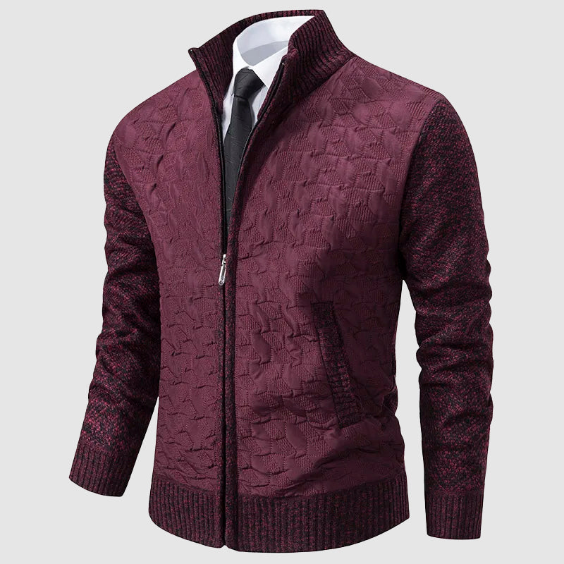 TrendAura Mens Quilted Knit Jacket With Stand Collar Zip Front For Cooler Weather