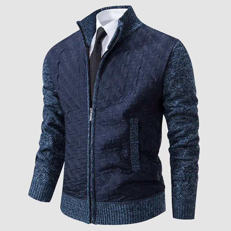 TrendAura Mens Quilted Knit Jacket With Stand Collar Zip Front For Cooler Weather