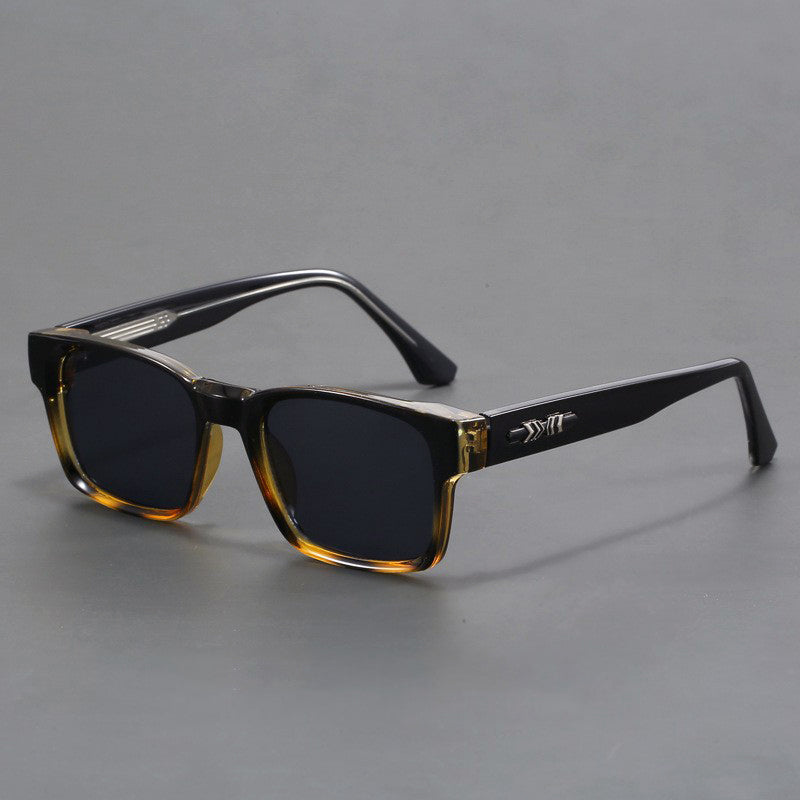 Mens Rectangular Street Style Sunglasses Black Blue Frame Gray UV400 Lenses Modern Eyewear