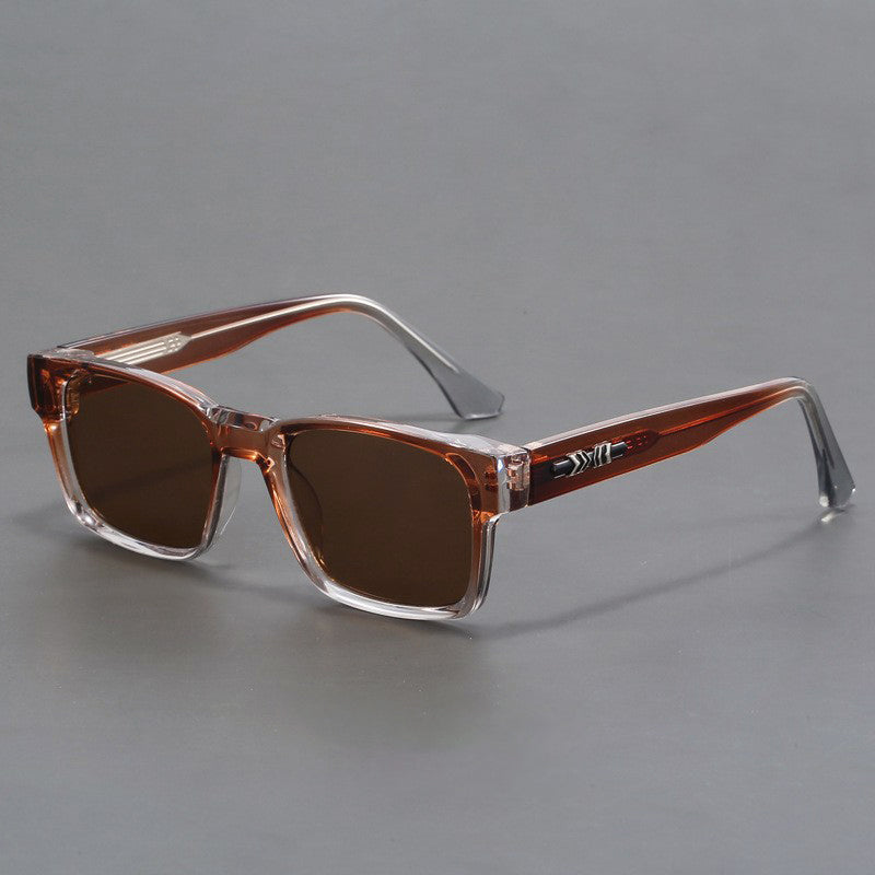 Mens Rectangular Street Style Sunglasses Black Blue Frame Gray UV400 Lenses Modern Eyewear