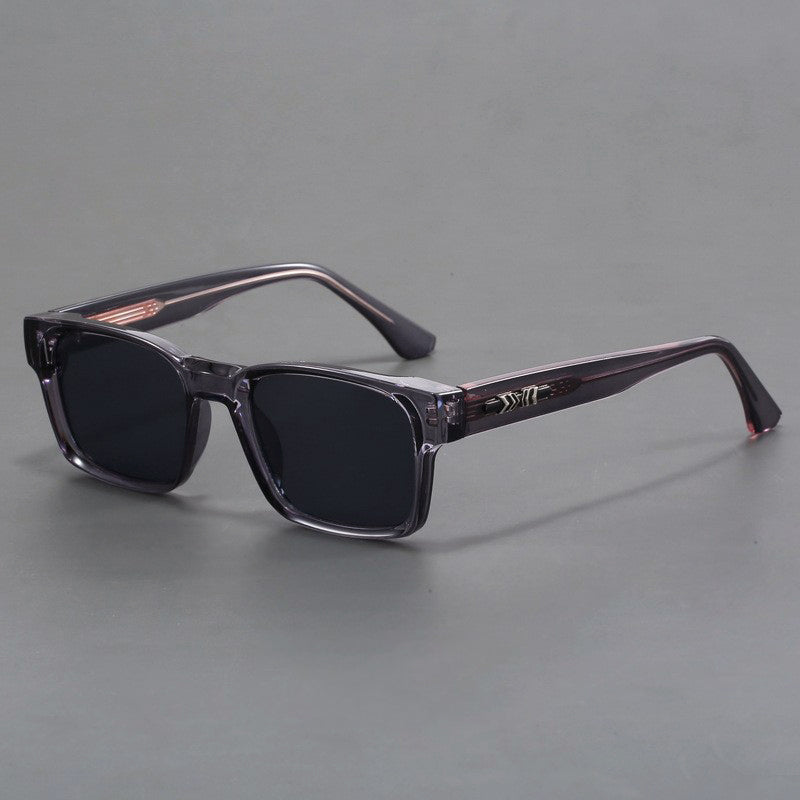 Mens Rectangular Street Style Sunglasses Black Blue Frame Gray UV400 Lenses Modern Eyewear