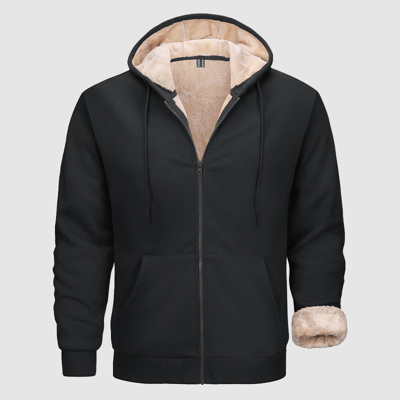 TrendAura Mens Sherpa Lined Zip Hoodie With Olive Multi Pocket Design For Cold Weather Warm Outerwear