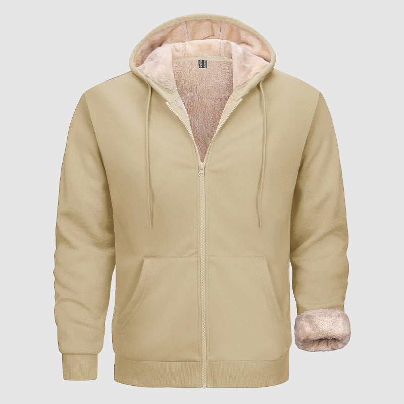 TrendAura Mens Sherpa Lined Zip Hoodie With Olive Multi Pocket Design For Cold Weather Warm Outerwear