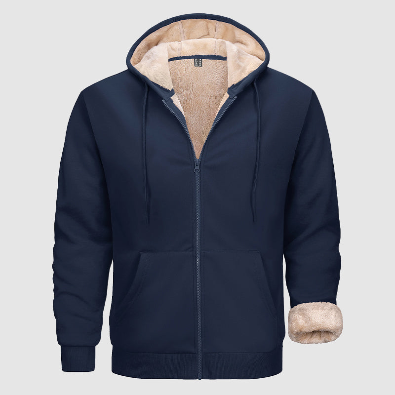 TrendAura Mens Sherpa Lined Zip Hoodie With Olive Multi Pocket Design For Cold Weather Warm Outerwear