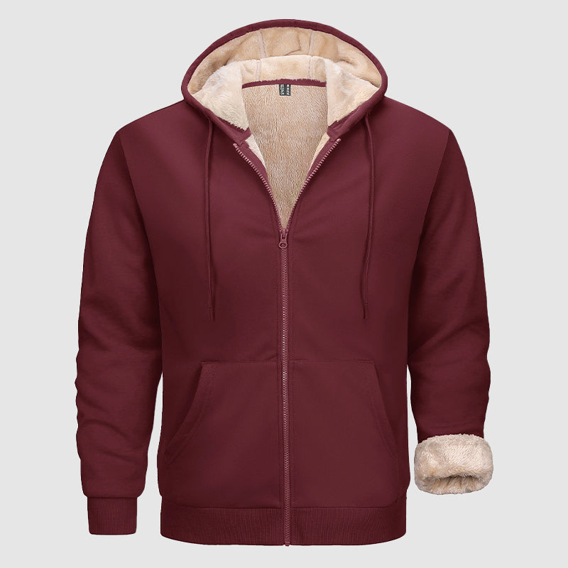 TrendAura Mens Sherpa Lined Zip Hoodie With Olive Multi Pocket Design For Cold Weather Warm Outerwear