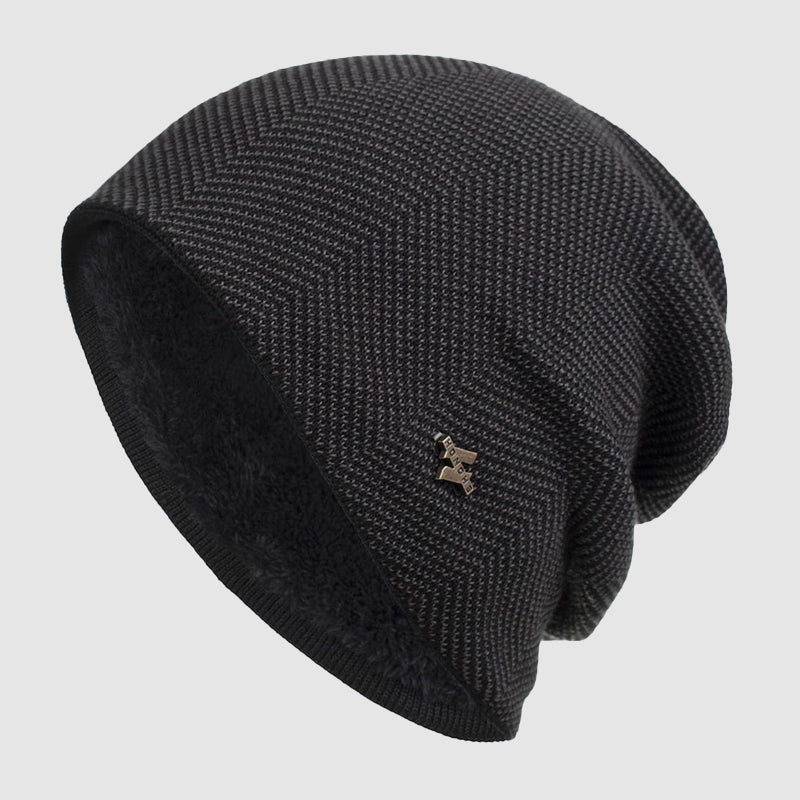 TrendAura Men's Textured Knit Beanie With Fleece Lining Slouch Style Acrylic Winter Hat