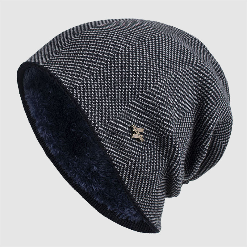 TrendAura Men's Textured Knit Beanie With Fleece Lining Slouch Style Acrylic Winter Hat
