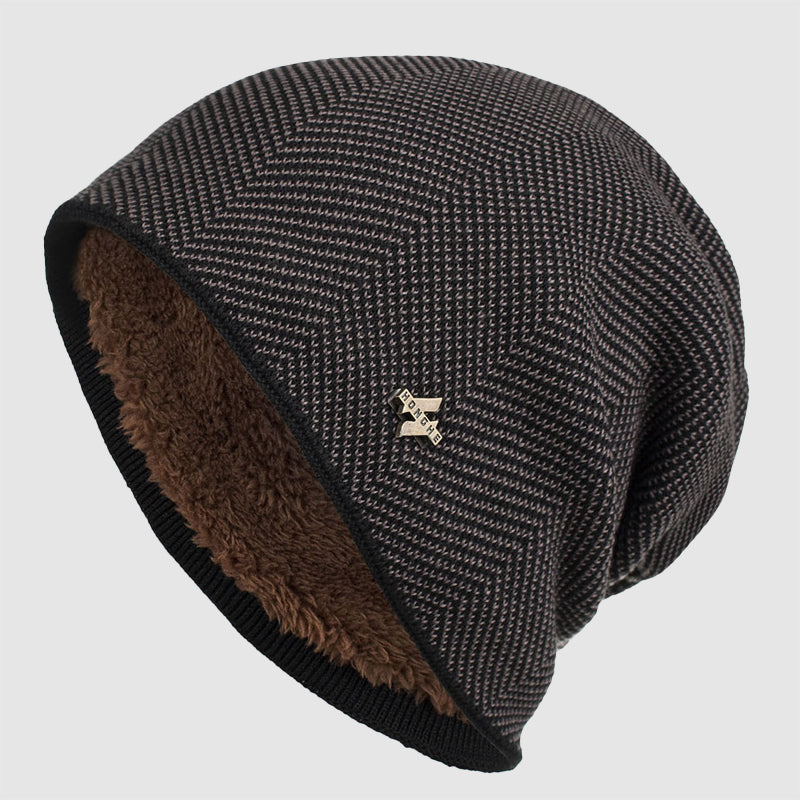 TrendAura Men's Textured Knit Beanie With Fleece Lining Slouch Style Acrylic Winter Hat
