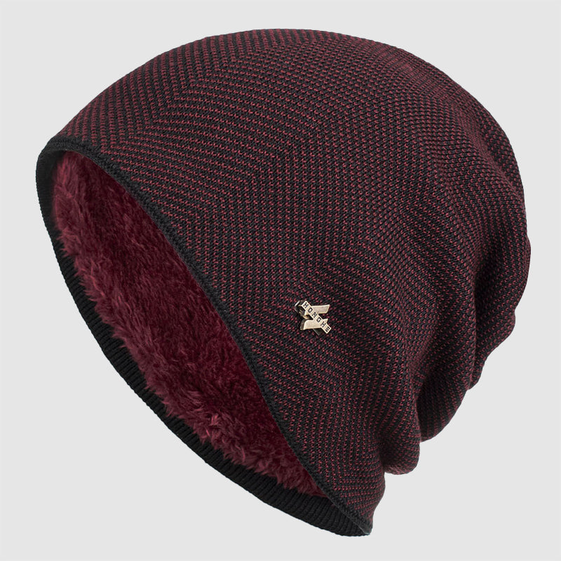 TrendAura Men's Textured Knit Beanie With Fleece Lining Slouch Style Acrylic Winter Hat